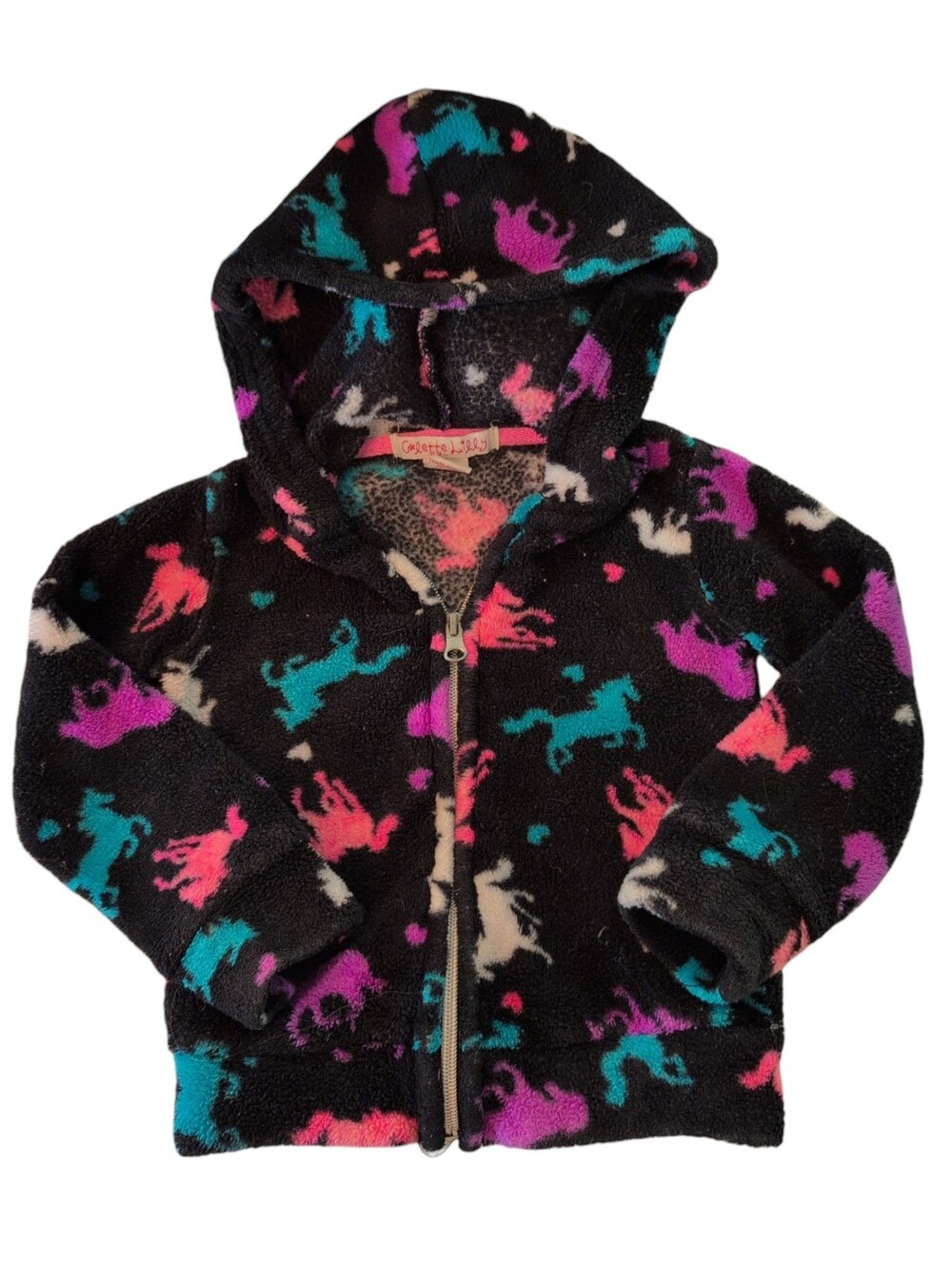 🍁2/$7🍁COLETTE LILLY Black Thick Plush Unicorn Hoodie